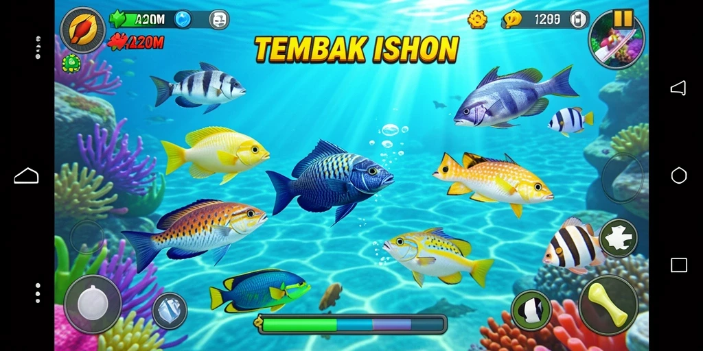 Tangkapan layar A200M menampilkan aksi seru dalam permainan Tembak Ikan.