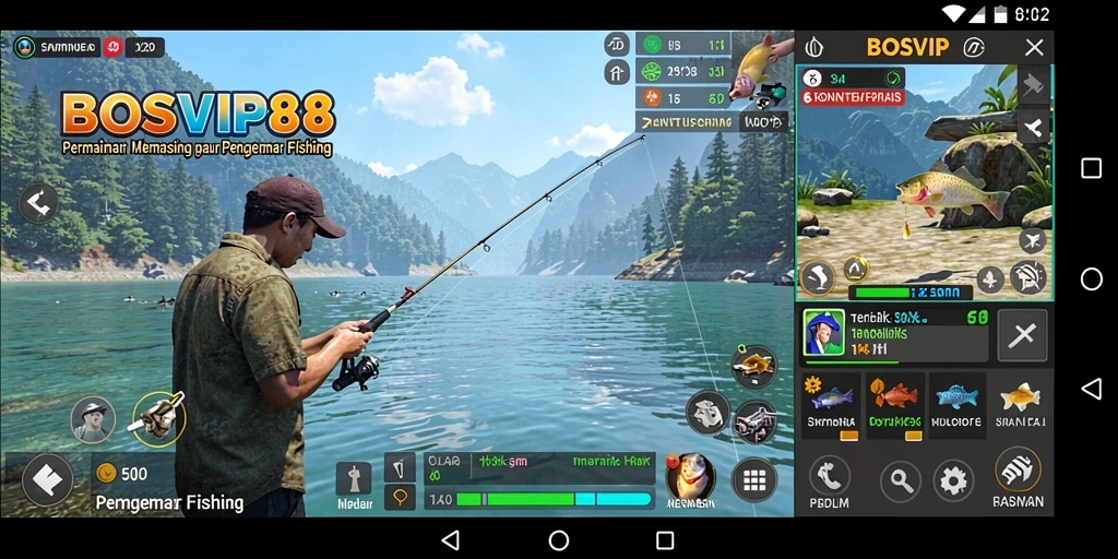Tampilan gameplay menarik dalam BOSVIP88 saat menangkap ikan.