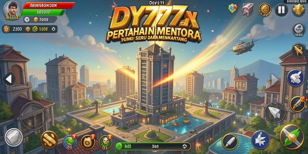 Screenshot utama gameplay Tower Defense DY777 yang mengasyikkan.