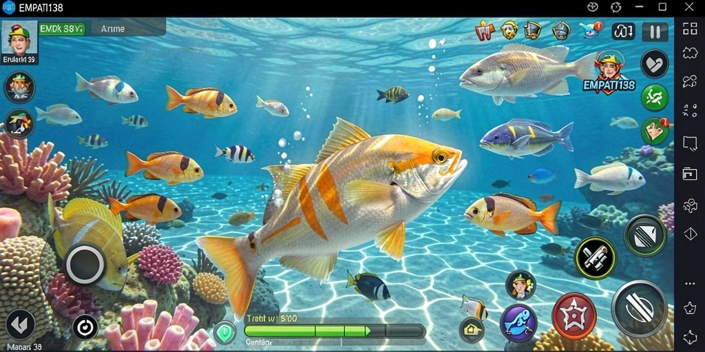 Tampilan gameplay <strong>EMPATI138</strong> yang seru dengan banyak ikan untuk ditembak.