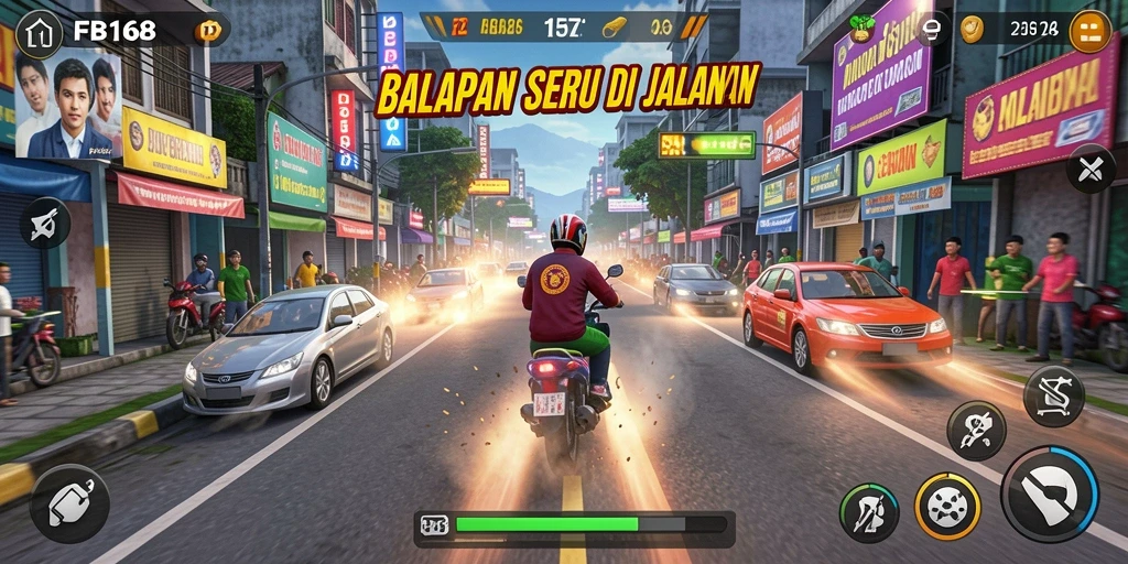 Tampilan gameplay FB168 yang mendebarkan dan penuh aksi balapan.