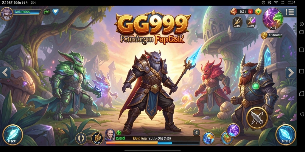 Tangkapan layar gameplay GG999 menampilkan pertarungan epik dan eksplorasi dunia.
