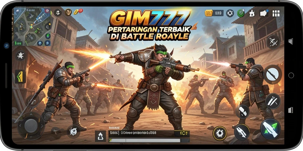 Tampilan gameplay GIM777 yang intens dan mendebarkan dalam pertarungan Battle Royale.