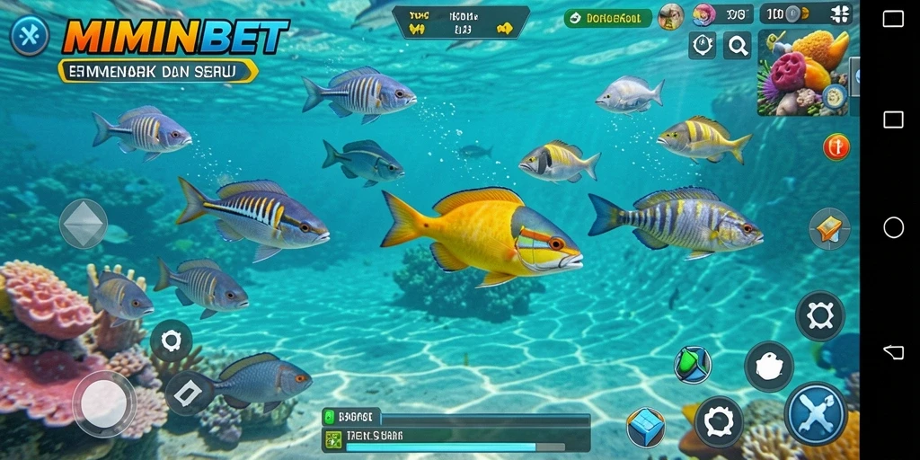 Tangkapan layar gameplay seru MIMINBET saat berburu ikan.