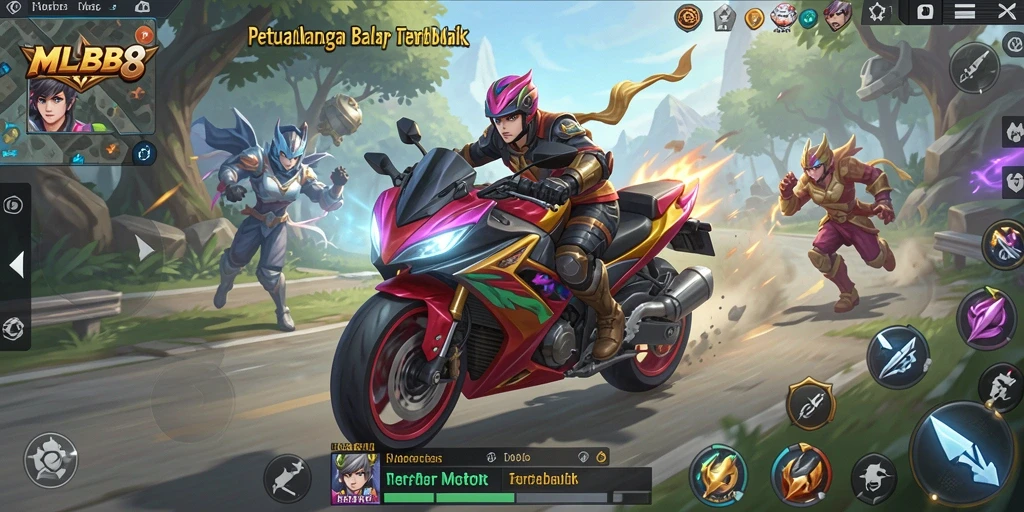 Screenshot MLBB8 menampilkan aksi balap motor yang mendebarkan.