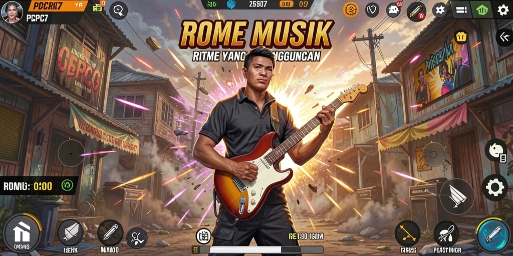 Tampilan gameplay PCPC7 dengan alunan musik yang energik dan interaktif.